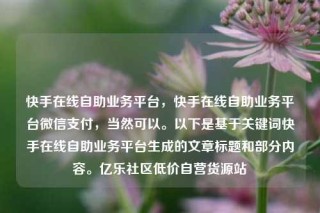 快手在线自助业务平台，快手在线自助业务平台微信支付，当然可以。以下是基于关键词快手在线自助业务平台生成的文章标题和部分内容。亿乐社区低价自营货源站