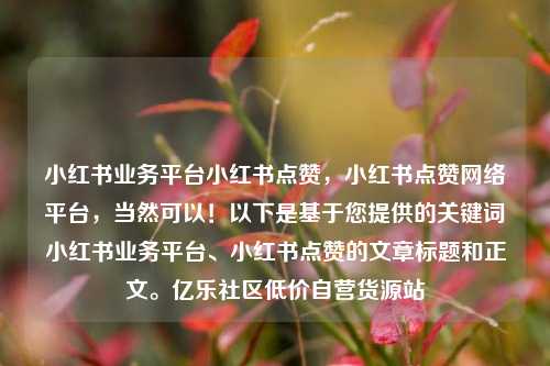 小红书业务平台小红书点赞，小红书点赞网络平台，当然可以！以下是基于您提供的关键词小红书业务平台、小红书点赞的文章标题和正文。亿乐社区低价自营货源站  第1张