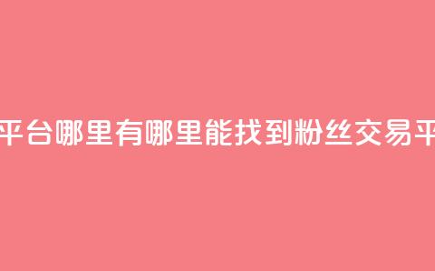 粉丝交易平台哪里有 - 哪里能找到粉丝交易平台？。  第1张