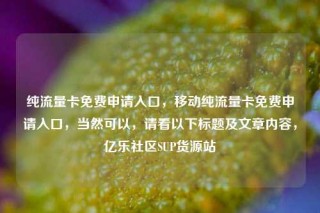 纯流量卡免费申请入口，移动纯流量卡免费申请入口，当然可以，请看以下标题及文章内容，亿乐社区SUP货源站