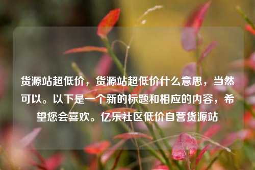 货源站超低价，货源站超低价什么意思	，当然可以。以下是一个新的标题和相应的内容，希望您会喜欢	。亿乐社区低价自营货源站  第1张