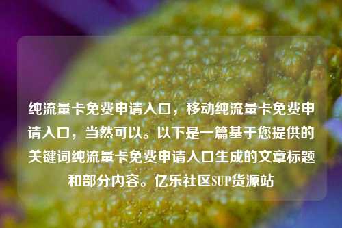 纯流量卡免费申请入口	，移动纯流量卡免费申请入口，当然可以。以下是一篇基于您提供的关键词纯流量卡免费申请入口生成的文章标题和部分内容	。亿乐社区SUP货源站  第1张